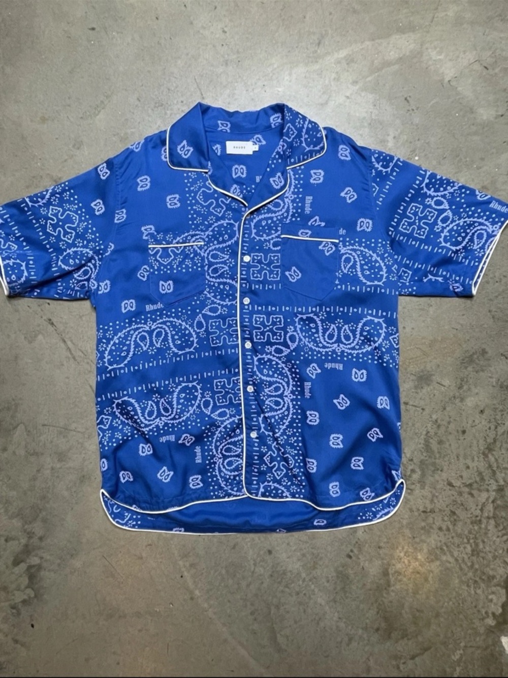 Rhude Blue Paisley Short Sleeve Button Down Size XL